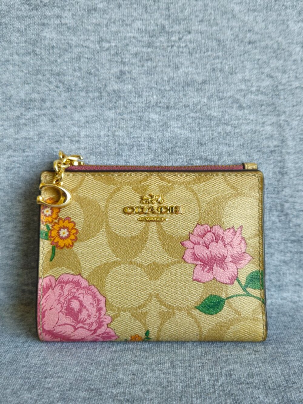 Coach Snap Wallet In Signature Canvas With Floral Print Gold Hardware
